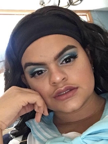 Mya in 2018 with blue on blue on blue